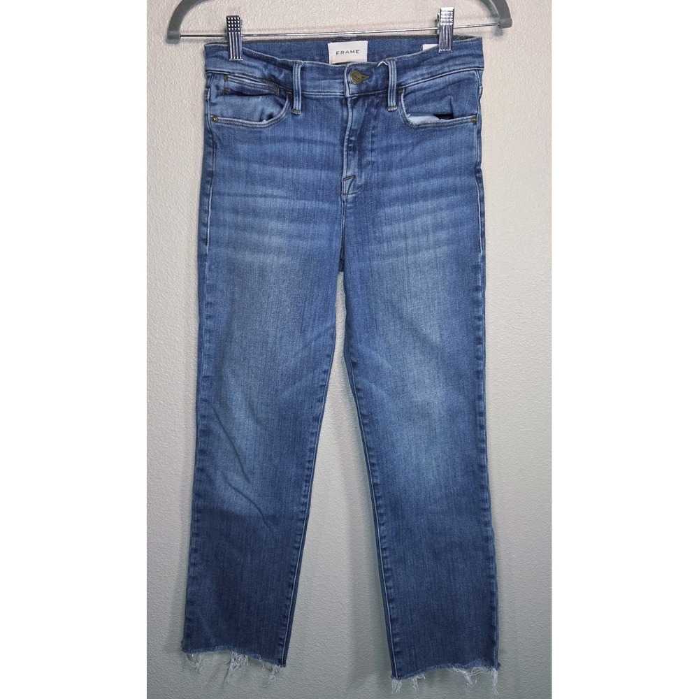 FRAME Le High Straight Jeans Women's 26 Bestia Wash High Rise Raw Hem Cropped - Picture 4 of 9